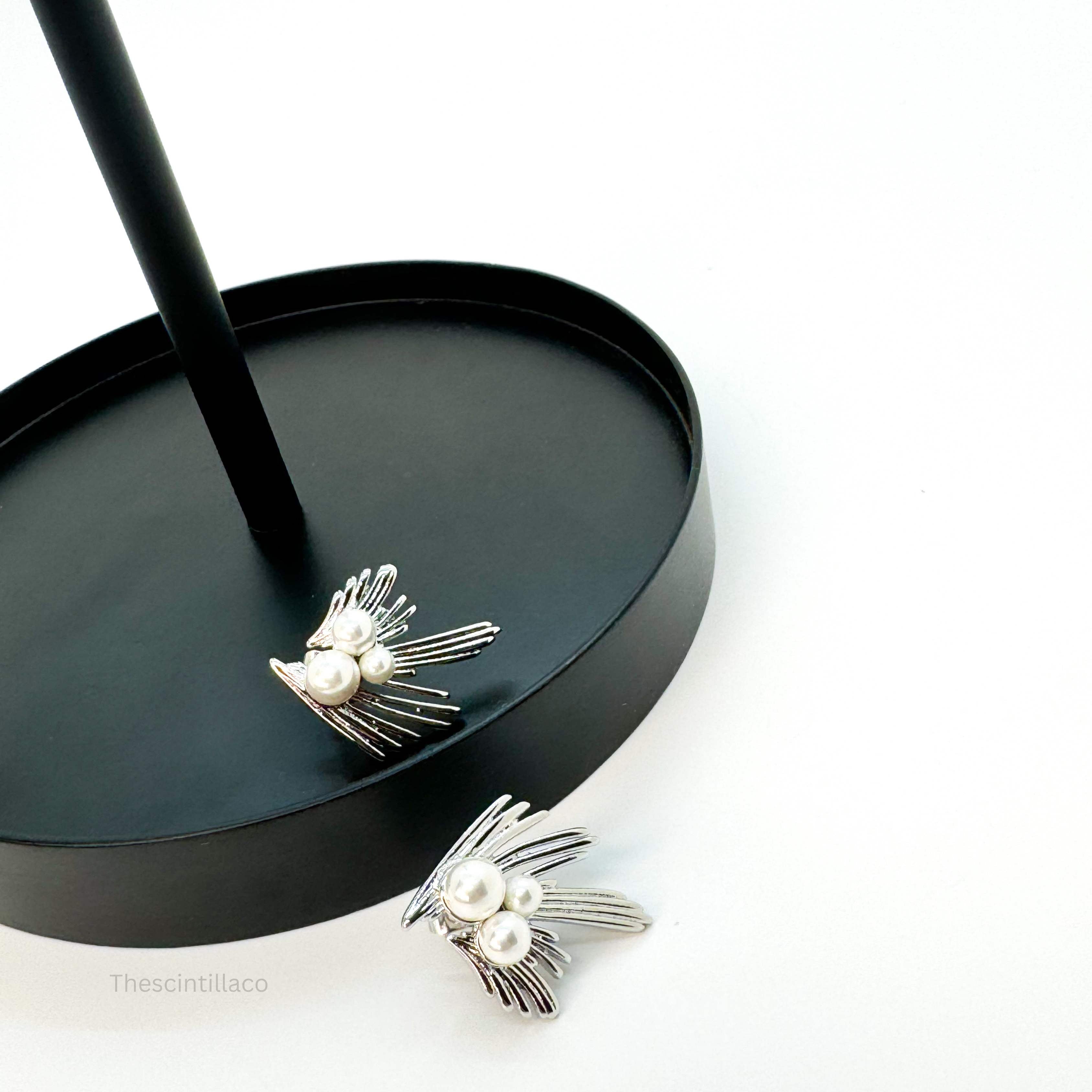 Pearl Wings Earrings Silver
