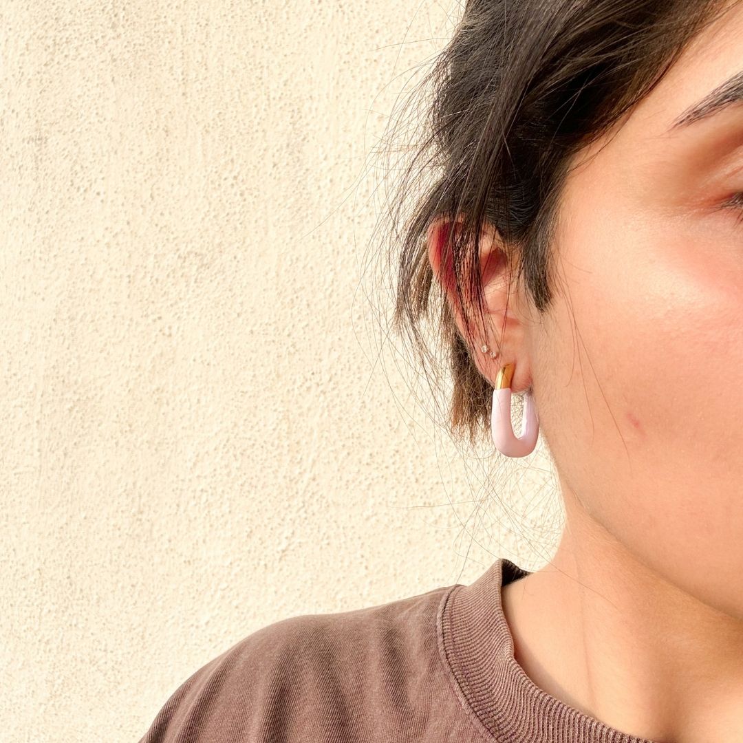 Pink/Yellow Enamel Gold Earring