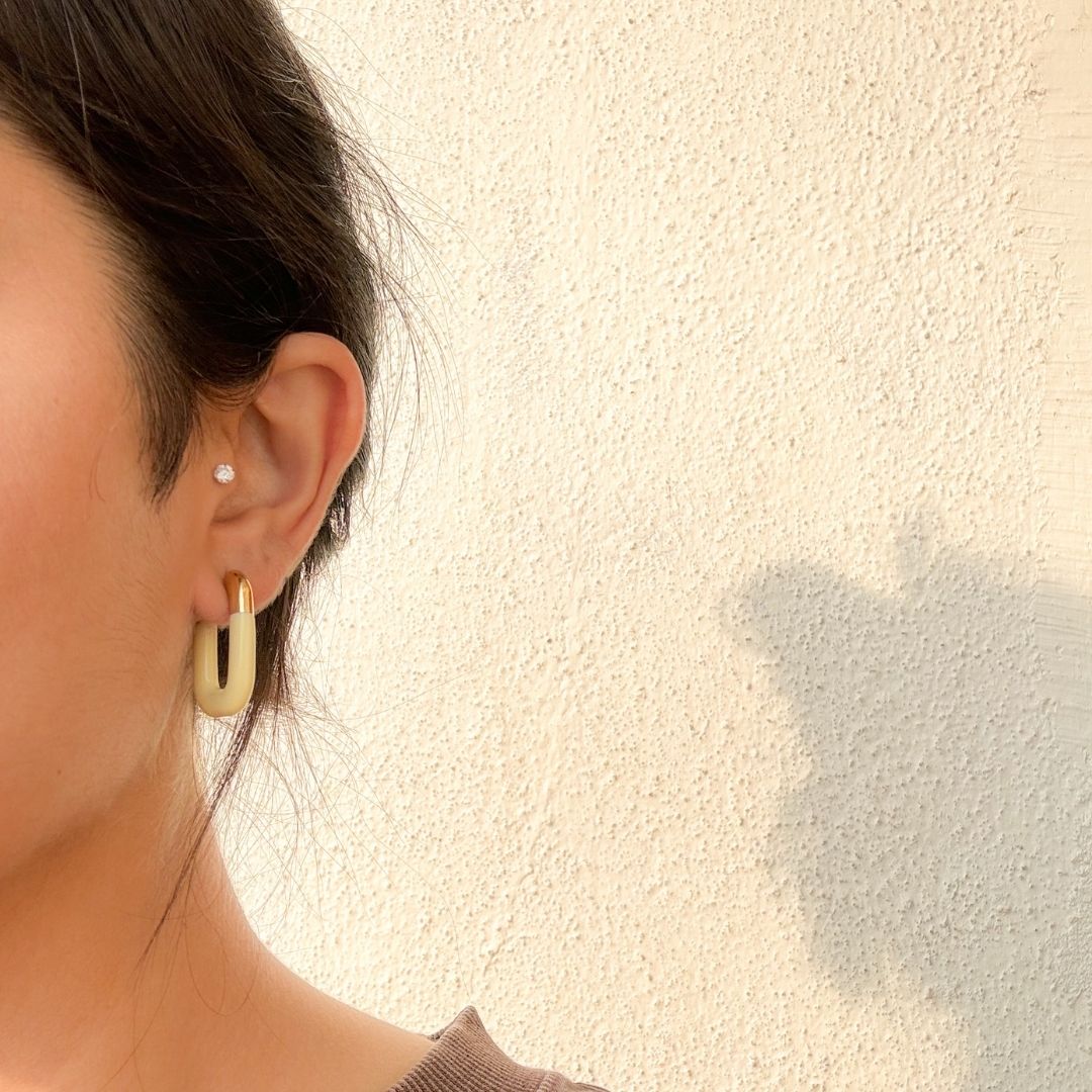 Pink/Yellow Enamel Gold Earring