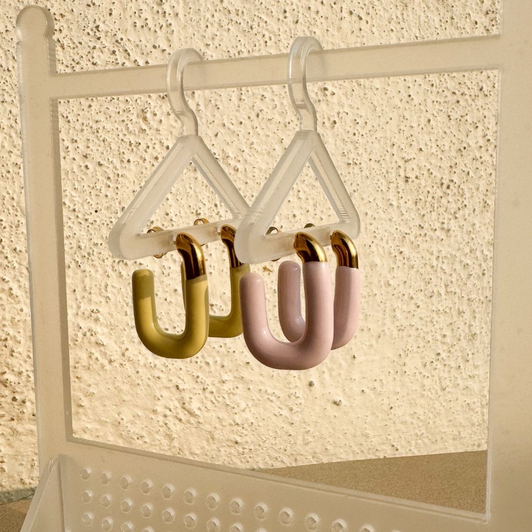 Pink/Yellow Enamel Gold Earring